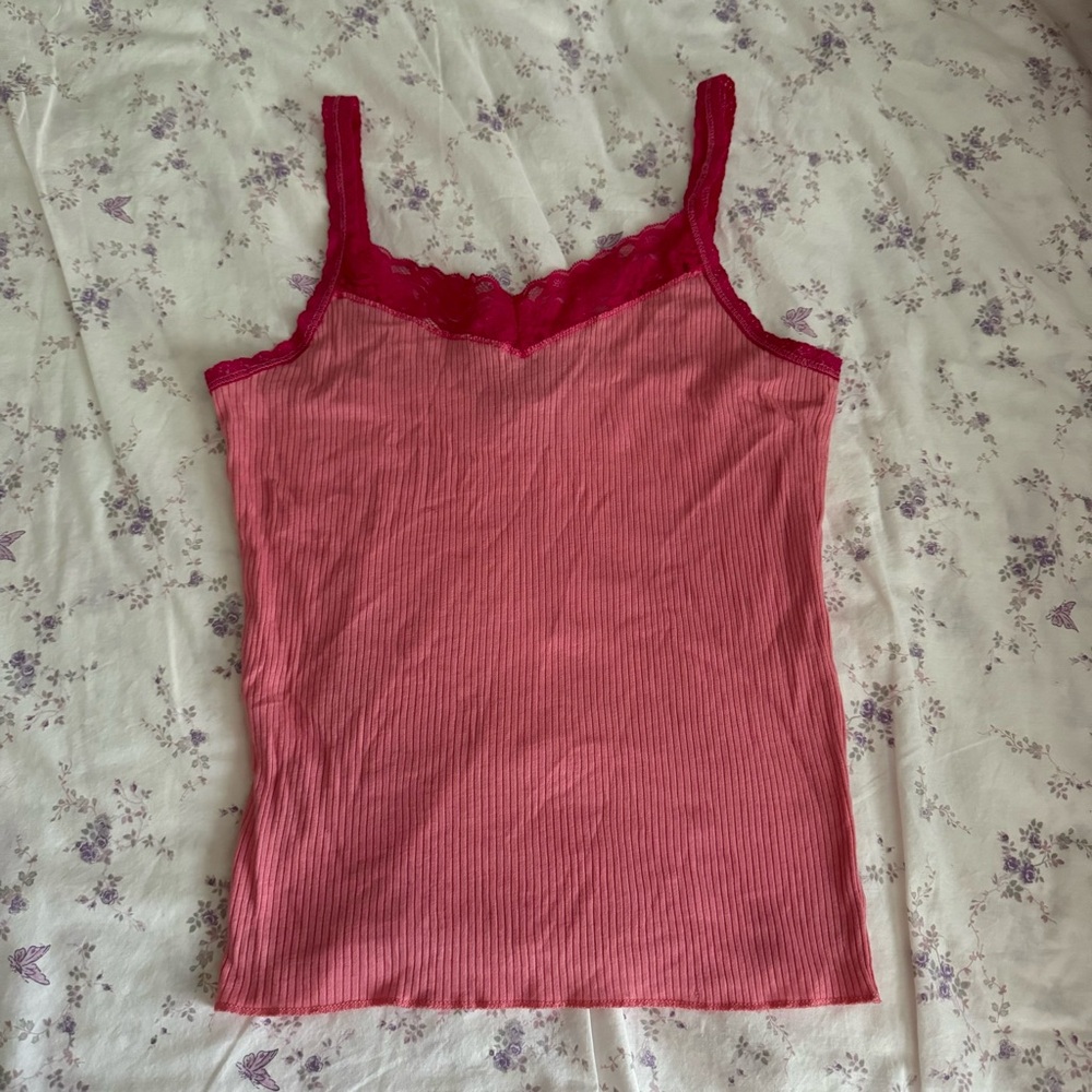 Vintage Y2K Coquette Abercrombie Bubblegum Pink Lace Trim Cami